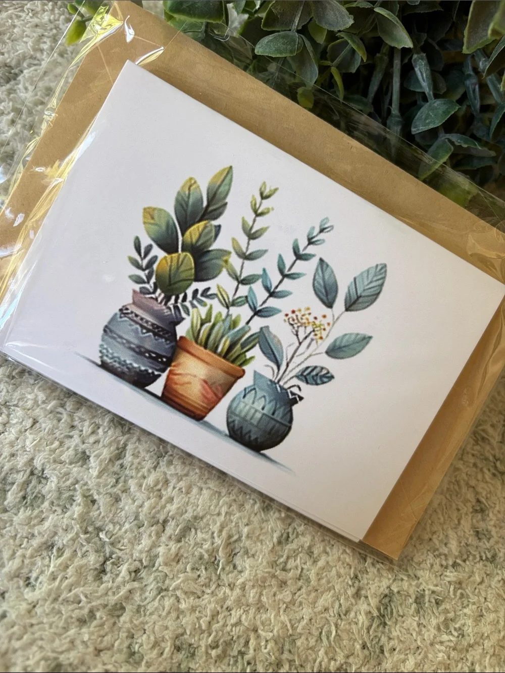 Botanical Tropical Potted Plants Note Cards Set of 6 Same Design NWT HC